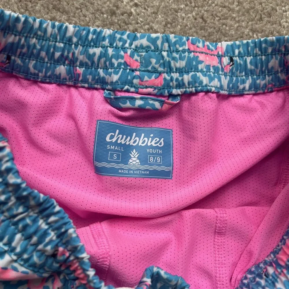 Chubbies shorts Swim Trunks Youth Boys Small 8-9 Flamingos Pool Lined Preppy